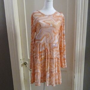 Love By Design Orange Marble Print Midi Dress